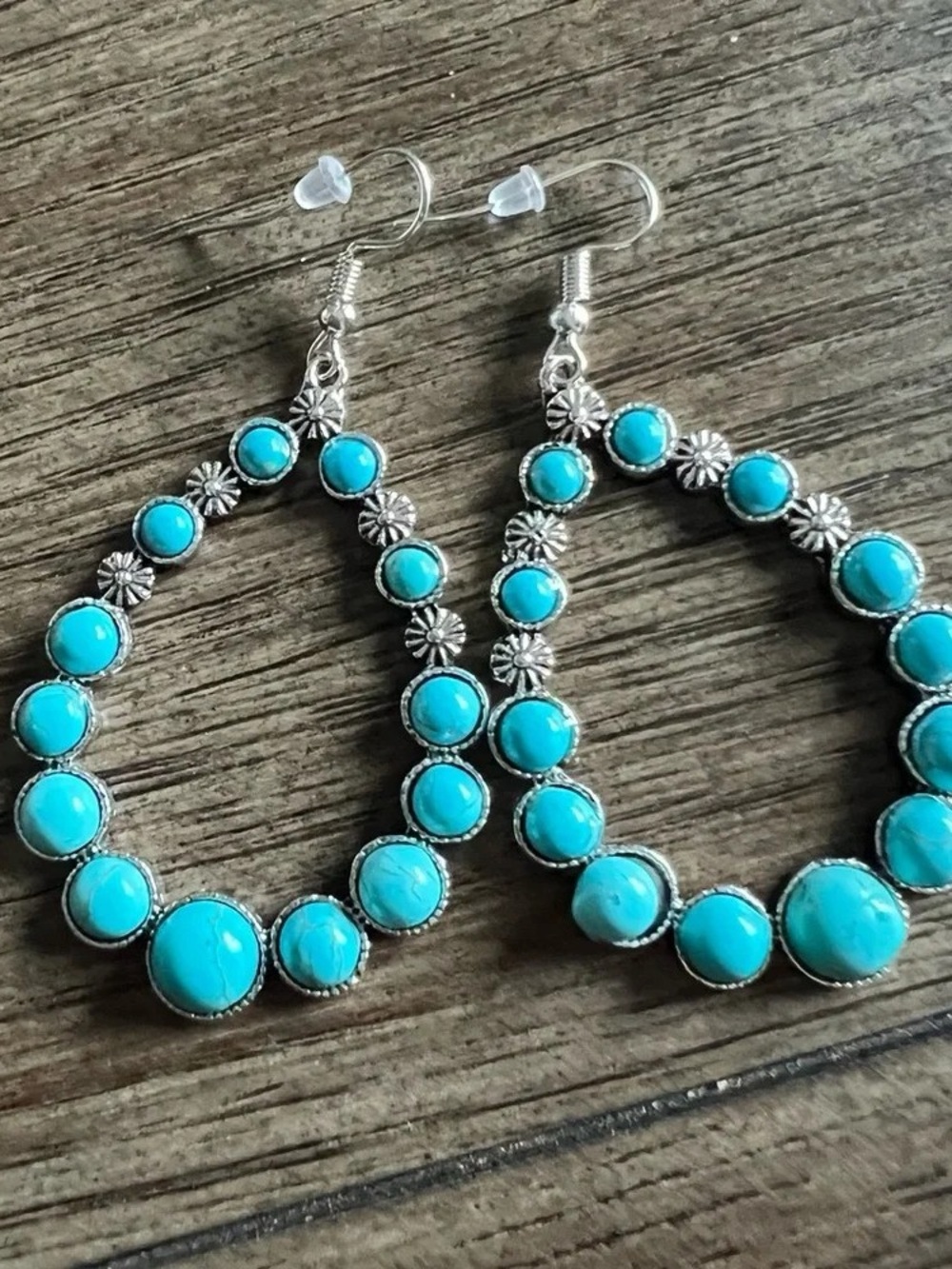 Turquoise Stone Teardrop Dangle Earrings - Blue